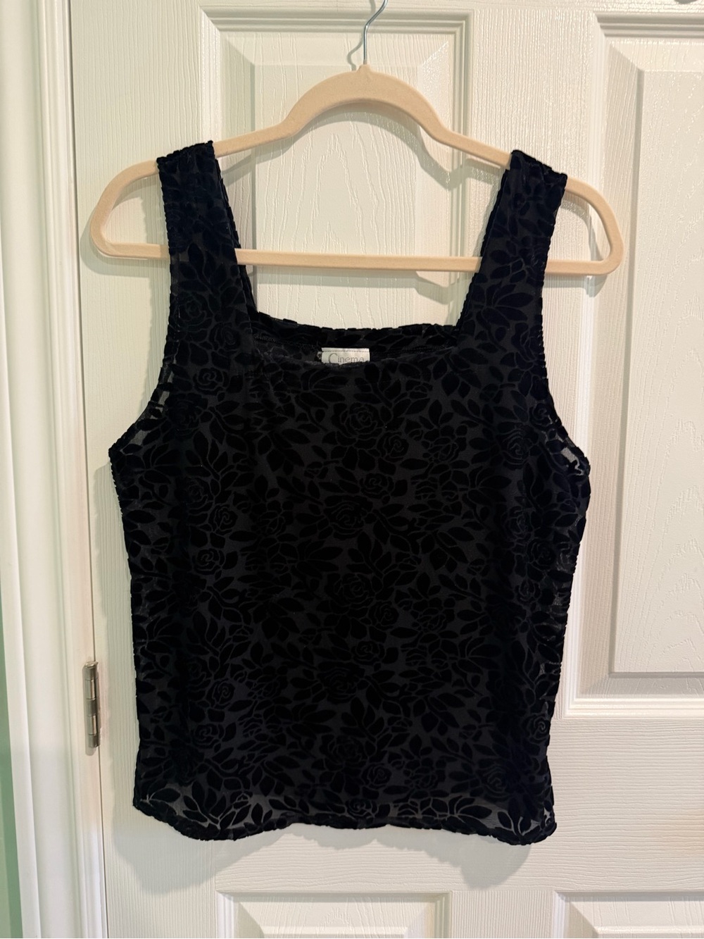 Vintage Black Sheer Velvet Floral Tank Top